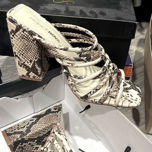 Snakeskin block heel